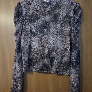 BB DAKOTA Leopard Print Long Ruched Sleeve Blouse Size L